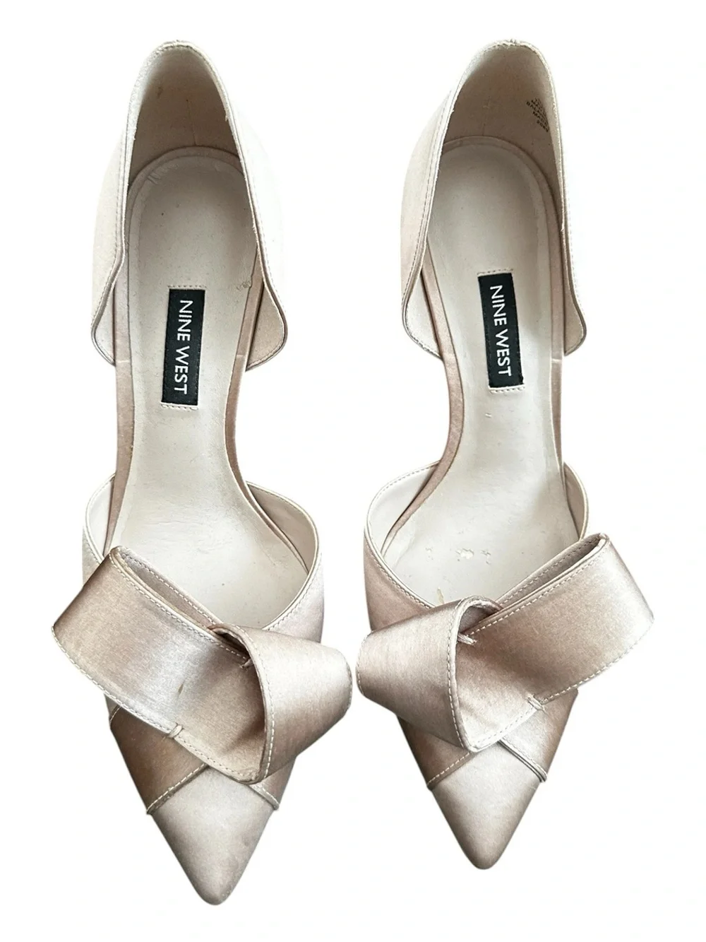 Nine West Mcfally Satin Bow D'Orsay Pointed Toe Pumps Champagne Nude 7.5M